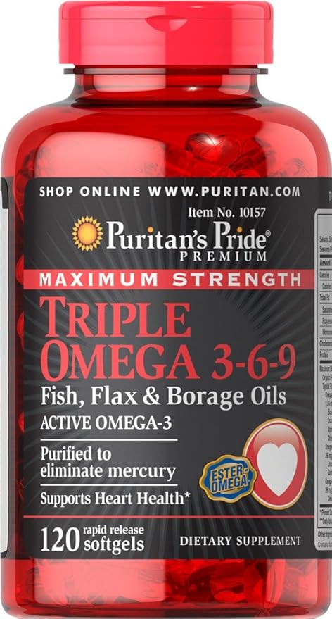 Puritan's Pride Maximum Strength Triple Omega 3-6-9 Fish, Oils-120 Softgels