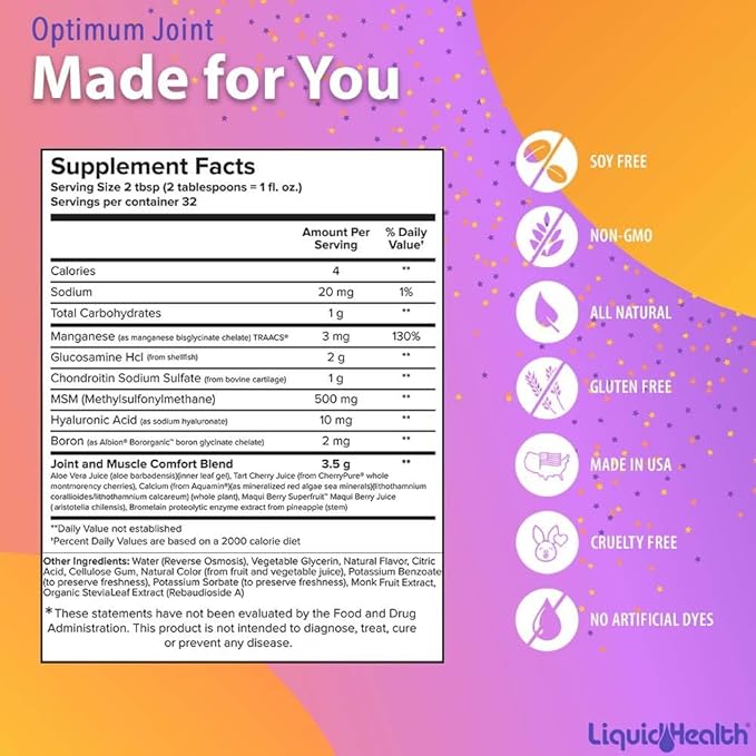 LIQUIDHEALTH Muscles, Bones, & Joints Liquid Vitamin Bundle with Daily Multi Mineral, Optimum Joint Liquid Glucosamine, and Calcium & Magnesium Supplements - Bone & Joint Health, Vegan, Non-GMO