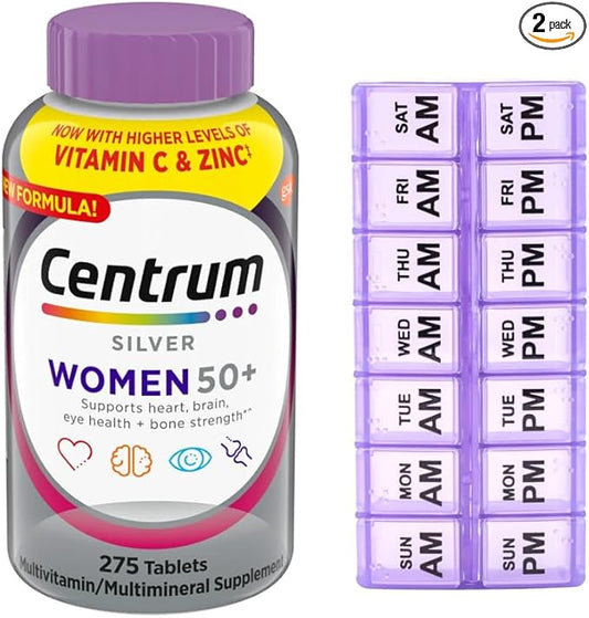 WW Centrum Silver Women's Multivitamin for Women 50 Plus 275 Tablets + 7-Day Travel Pill Organizer