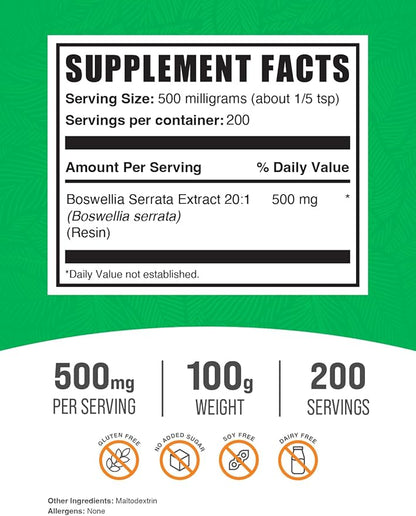 BulkSupplements.com Boswellia Serrata Extract Powder 500mg per 100g (3.5 (3.5 oz) 1)