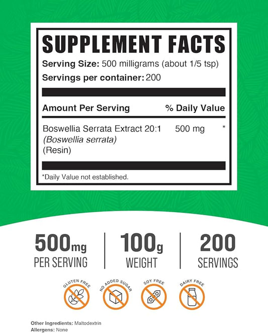 BulkSupplements.com Boswellia Serrata Extract Powder 500mg per 100g (3.5 (3.5 oz) 1)