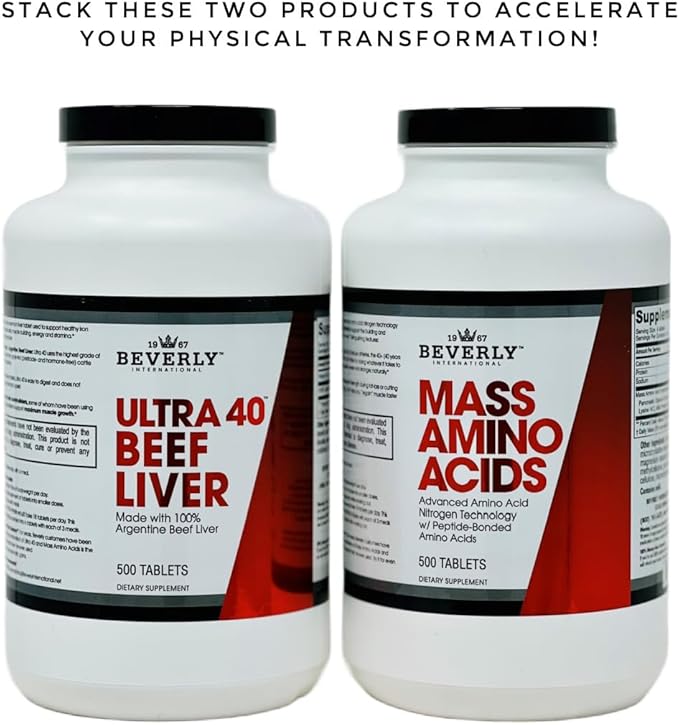 Beverly International Mass Amino Acids, 500 Tabs. Use Pre-Post Workout, with Meals, Essential for Muscle Recovery and Repair. Complete Amino Acid Profile