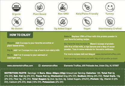 Elements Plant Based Vegan Protein Powder 1lb Pack 14 Servings