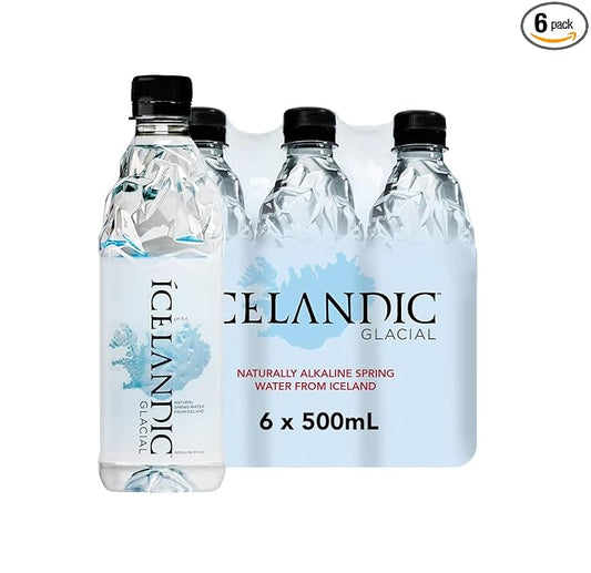 Icelandic Glacial Natural Spring Alkaline Water, 500 ml / 16.9 Fl Oz (Pack of 6)