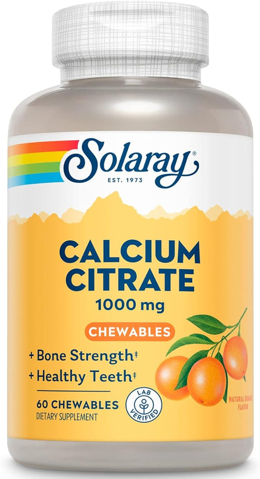 Solaray Calcium Citrate 1000 mg, Natural 60-Day Guarantee, 15 Servings, 60 Chewables
