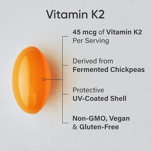 Sports Research® Vitamin K2 as MK7 (45mcg) - Vegan K2 from Chickpea with Coconut MCT Oil - Supports Bone & Heath Health - Vegan Certified, Gluten & Soy Free - 60 Veggie Softgels