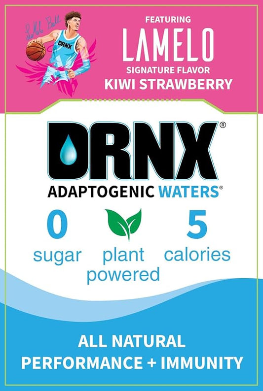 DRNX 12 Pack Adaptogenic Waters Complete Hydration Enhanced Beverage - Zero Sugar - 5 Calories - Super Herbs, B & D Vitamins, Antioxidants, Keto Friendly, All Natural (Kiwi Strawberry)