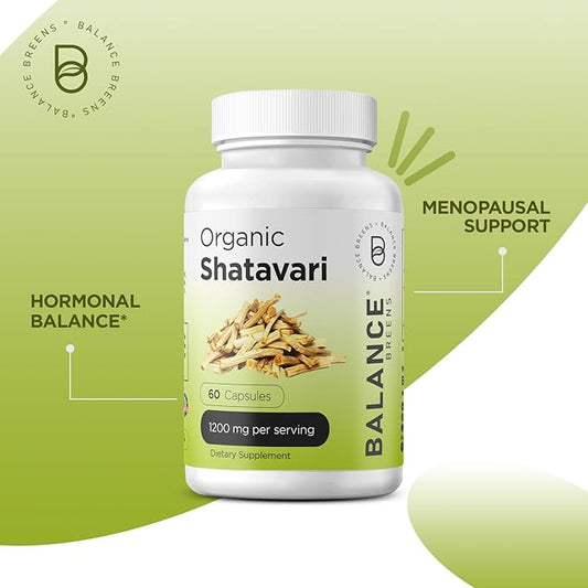 Organic Shatavari 1200mg, 60 Capsules - Lactation Support Vitamins, Hormonal Balance for Women, Asparagus Racemosus Root