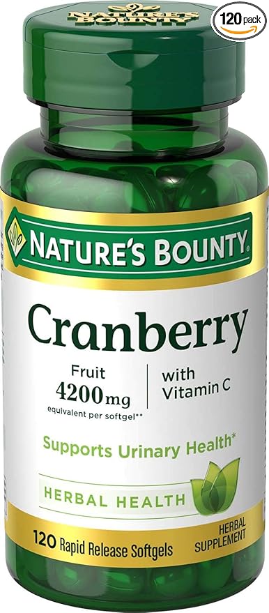 Nature's Bounty Cranberry Fruit 4200 mg, Plus Vitamin C, 120Softgels..