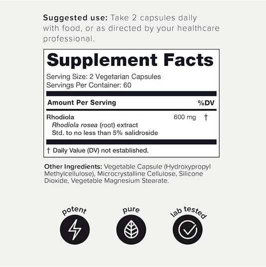 Toniiq Triple-Strength 600mg Rhodiola Rosea 120 Capsules 5% Salidroside