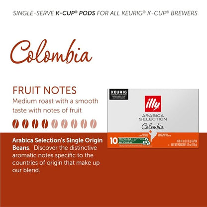 Illy Coffee K Cups - Coffee Pods For Keurig Coffee Maker – Colombia Medium Roast – Notes of Fruit - Bold, Flavorful & Full-Bodied Flavor of Pods Coffee - No Preservatives – 10 Count, 6 Pack