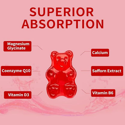 Magnesium Glycinate Gummies 500mg, Chewable Magnesium D3, B6, B6, CoQ10, CoQ10, for 60 Raspberry