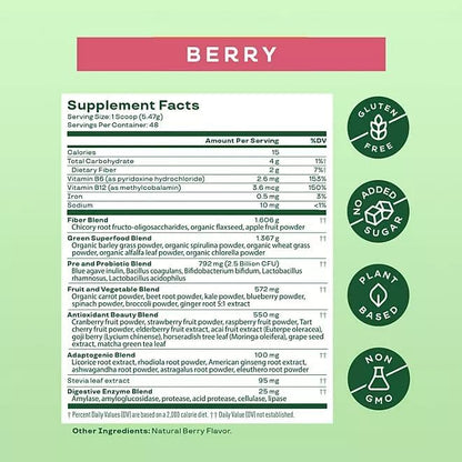 '-Bloom- Greens & Superfoods Powder 9.26oz (Berry, 48 Servings)
