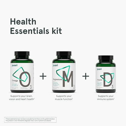 Puori Health Essentials Bundle Pack 3 Bottles 120 Capsules 3 Fish D3 -