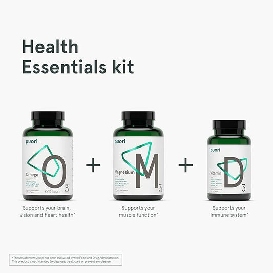 Puori Health Essentials Bundle Pack 3 Bottles 120 Capsules 3 Fish D3 -