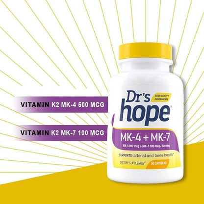 Vitamin K2-90 Capsules with 500 mcg MK4 + 100 mcg MK7 | K-2 Vitamins 1 Capsule