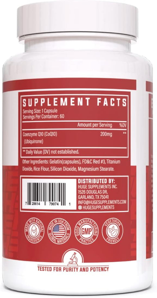 Huge Supplements CoQ10, 200mg Coenzyme Q10 (60 Capsules)