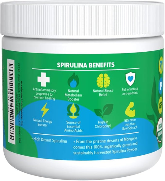 MATCHA DNA DNA707 Premium Organic Spirulina Powder 83 Servings (8.82 oz 250g) Sustainably 100% Vegetarian (250 g