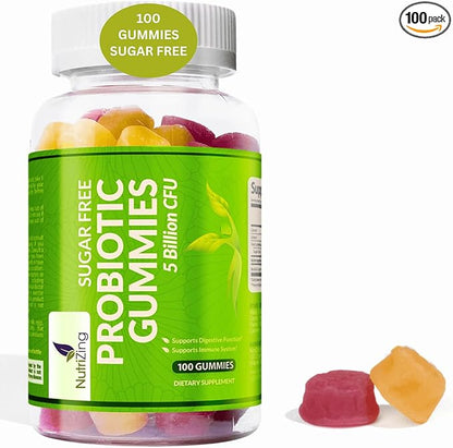 NutriZing Sugar Free Probiotic Gummies 100 Count, 5 Bn