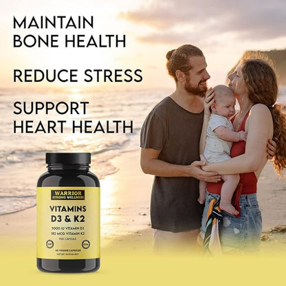 Vitamin D3 and K2 Supplement 5000IU Vitamin D3 and 180MCG Vitamin K2 Supplement 2 Month-Supply, 60 Veggie