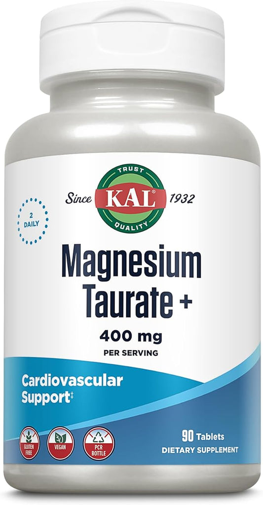 KAL Magnesium Taurate 400mg Plus CoEnzyme B6, Chelated 60-Day Guarantee, 45 Serv, 90 Tablets
