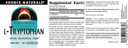 Source Naturals L-Tryptophan, for Mood, Relaxation, 500mg - 60 Capsules