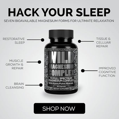 Wild Foods Magnesium Complex Supplement with 7X Forms | High Absorption, Full Spectrum, Easy Digestion | 500mg Glycinate, Bisglycinate, Malate, Orotate, Citrate, Taurate | 90 Capsule (Pack of 3)