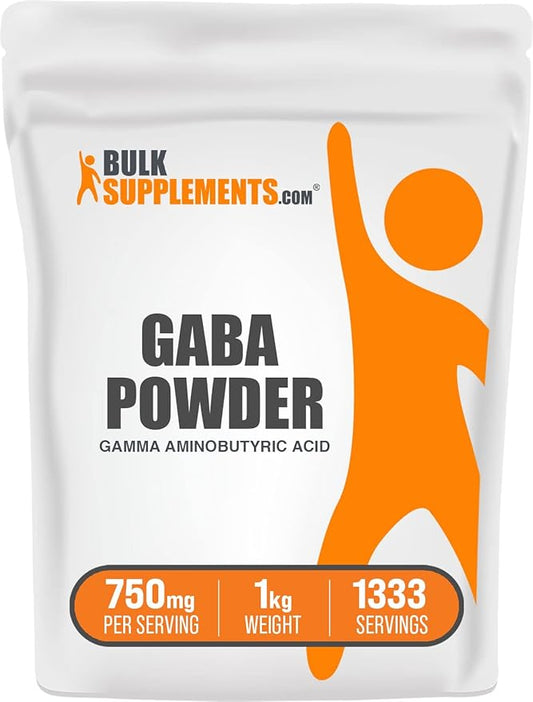 BulkSupplements.com Gamma Aminobutyric Acid Powder - GABA Supplement, GABA 750mg, GABA Powder - Focus & Stress Supplements, Gluten Free, 750mg per Serving, 1kg (2.2 lbs)