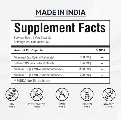 Vitamin ADK Multivitamin Contains Vitamin A - D3 - K2 Vitamin ADK Supplement for Men and Women - 60 Capsules