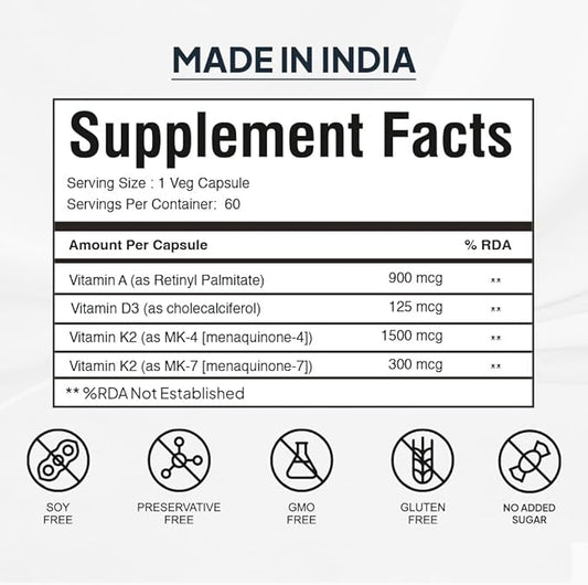 Vitamin ADK Multivitamin Contains Vitamin A - D3 - K2 Vitamin ADK Supplement for Men and Women - 60 Capsules