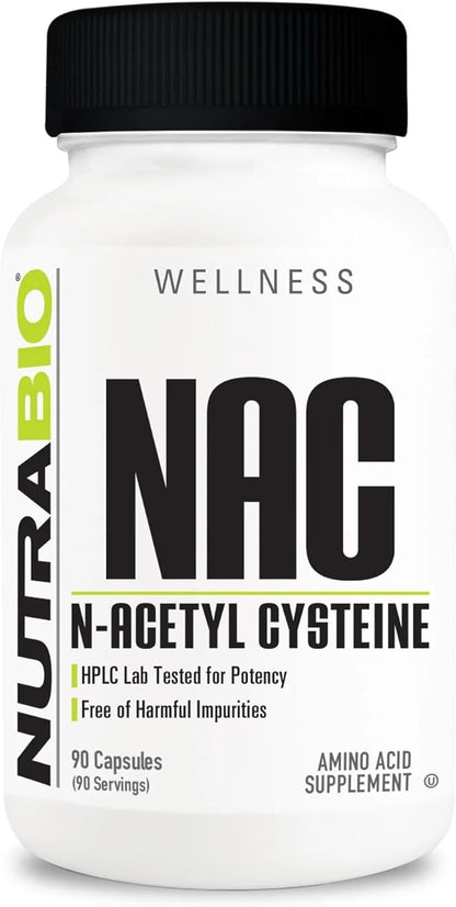 NutraBio N-Acetyl Cysteine Supplement (NAC) 90 Capsules, 600mg Each