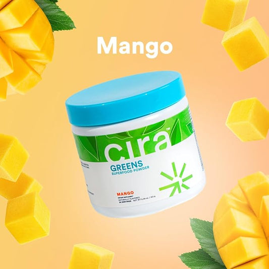 Cira Daily Greens - Naturally Sweetened, Organic Spirulina Superfood Powder with Premium, Antioxidant-Rich Ingredients for Debloating, Digestion, & Energy - Mango, 30 Servings