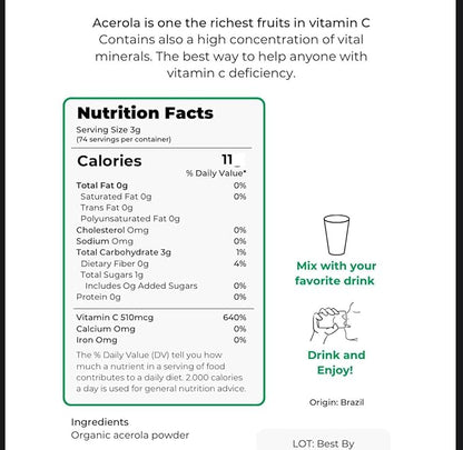f&b superfoods Pure Organic Acerola Cherry (8oz), Organic