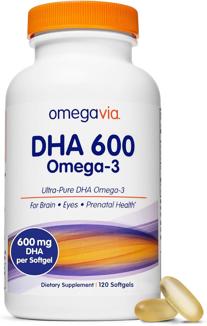 OmegaVia DHA 600 mg Omega-3 DHA 3 Supplement, 5-Star Certified 120 Softgels