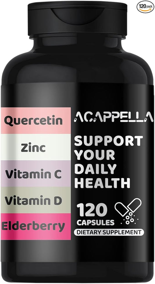 ACAPPELLA Quercetin, Zinc, Vitamin C, Vitamin D3, Elderberry Capsule - Boosters for Adults with Turmeric, Ginger Root, Nettle, Reishi Mushroom, L-Lysine Hydrochloride, Bromelain (1)