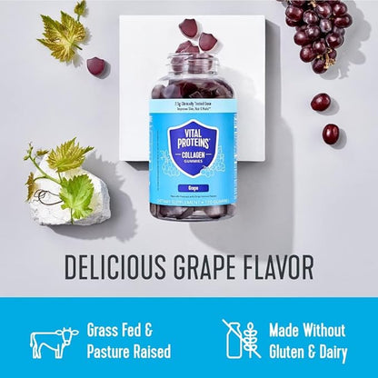 Vital Proteins Collagen Gummies, 2.5g of Clinically-Tested Collagen for Hair, Skin, Nails & Wrinkles, 120 ct, 30-Day Supply, Grape Flavor