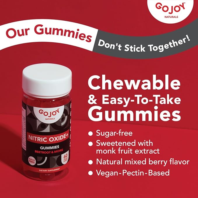 Vegan Sugar Free Nitric Oxide Gummies with Beet Root, L-Citrulline, Hawthorn Berry, Pine Bark - Nitric Oxide Supplements for Men & Women (60 Count)