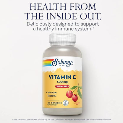 SOLARAY Chewable Vitamin C 500 mg, 60-Day Guarantee, 100 Servings, 100 Chewables