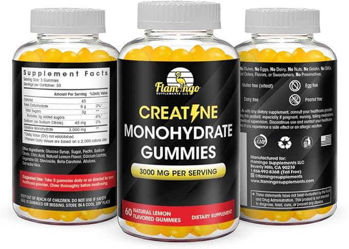 Creatine Gummy Supplement- Lemon Flavored Creatine Monohydrate Pre Workout Chews for Energy Boost, Creatine Supplement for Building Muscle and Strength, Vegan, Non-GMO 90 Count