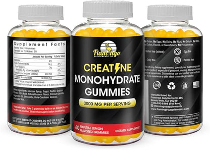 Creatine Gummy Supplement- Lemon Flavored Creatine Monohydrate Pre Workout Chews for Energy Boost, Creatine Supplement for Building Muscle and Strength, Vegan, Non-GMO 90 Count