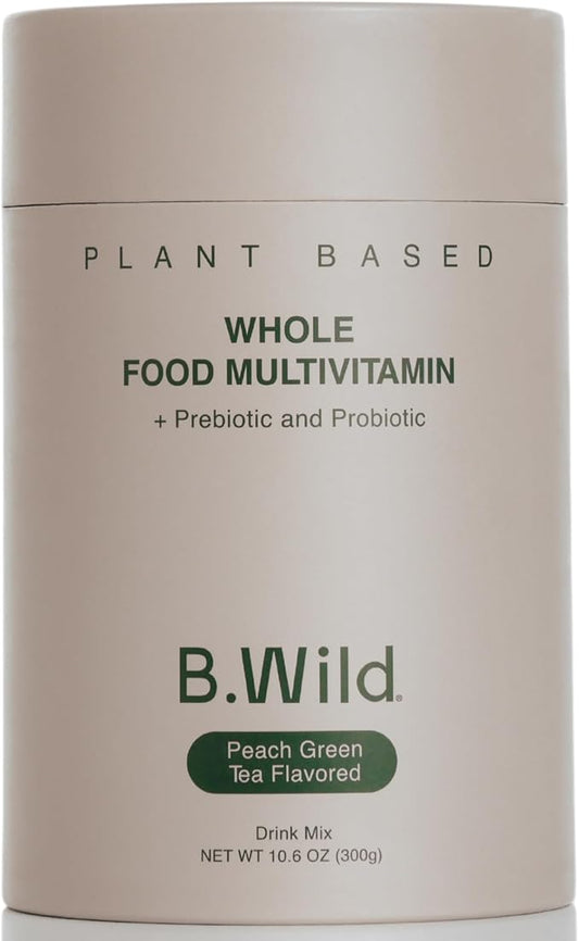Multivitamin Drink Mix | B.Wild Plant Based Antioxidant Drink | Prebiotics and Probiotics for Digestive Health | Peach Green Tea Flavor - 300 g