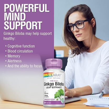 SOLARAY One Daily Ginkgo Biloba Leaf Extract (60 VegCaps) (30 VegCaps)