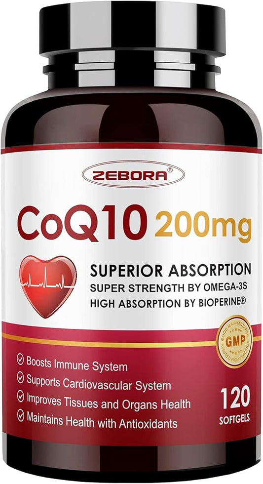 CoQ10-200mg-Softgels with PQQ, BioPerine & Omega-3, 120 Servings Q10(Ubiquinone) Supplement