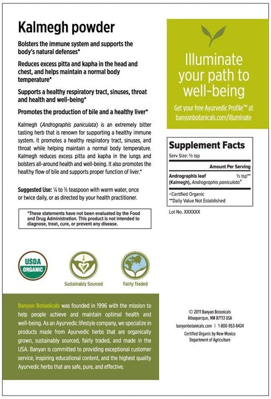 Banyan Botanicals Organic Kalmegh Powder 1/2 lb