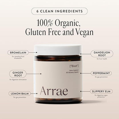 Arrae Fast-Acting Bloating Relief Digestive Enzymes, All Natural Bloat, Gas & Indigestion Relief Capsules, 60 Count