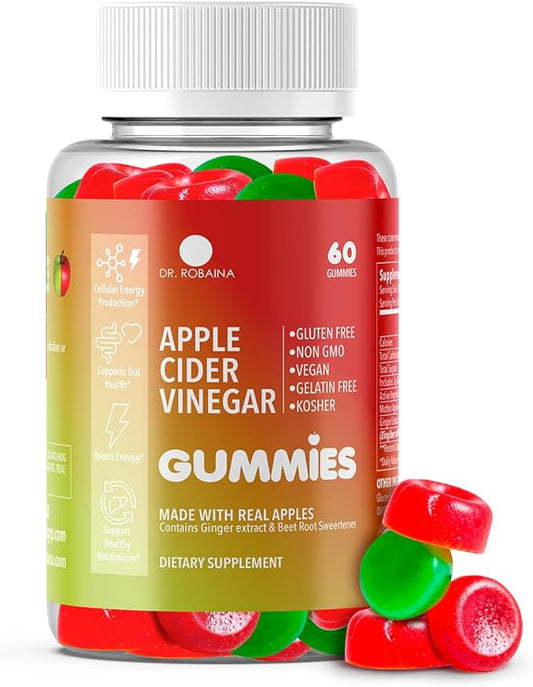 Dr. Robaina Apple Cider Vinegar Gummies – Supports Metabolism & Digestive Health – Vegan, Non-GMO, Gluten-Free – Made in USA