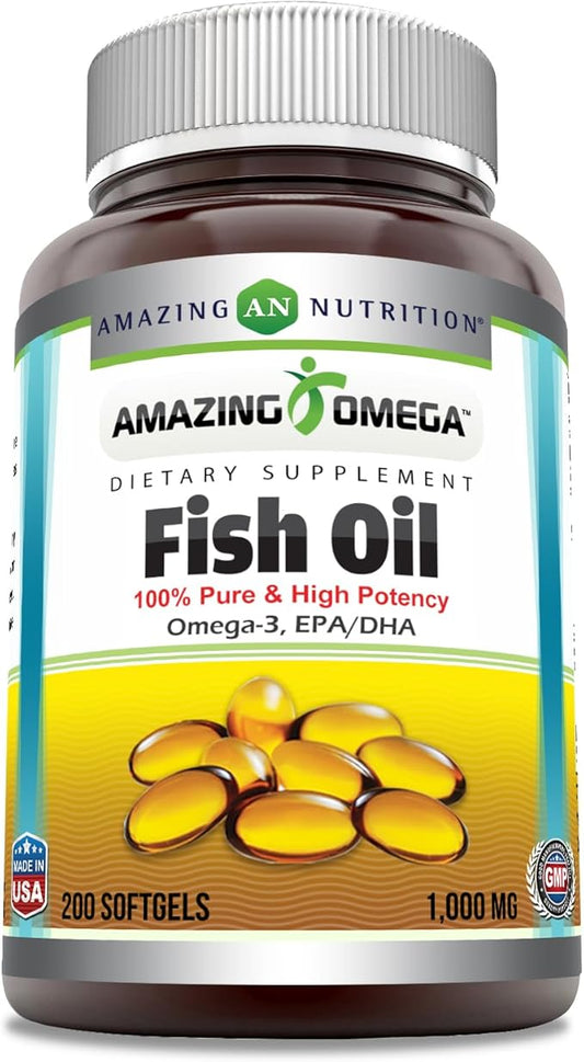Amazing Omega Fish Oil 1000 mg Omega-3, 180 180 mg 120 mg (200 Count)