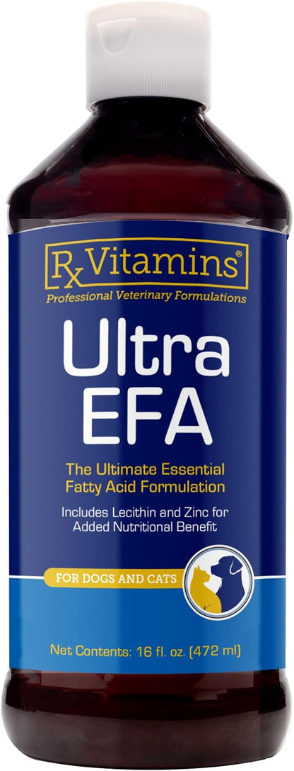 Rx Vitamins Ultra EFA Omega 3 Fish Oil for Dogs & Cats - Promotes Heart, Brain, and Joint Health with Vitamin E, Biotin, and Zinc - Liquid Fish Oil for Itch Relief & Dog Shedding - 16 oz