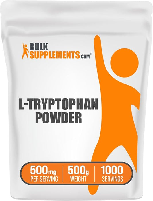 BulkSupplements.com L-Tryptophan Powder - L-Tryptophan 500mg, Tryptophan Supplement - Amino Acid Supplement, Gluten Free, 500mg per Serving, 500g (1.1 lbs) (Pack of 1)