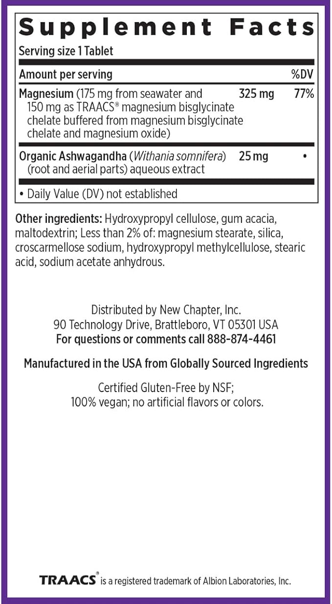 New Chapter Magnesium + Ashwagandha Supplement, 325 mg 2.5x Absorption, 90 ct (3 Month